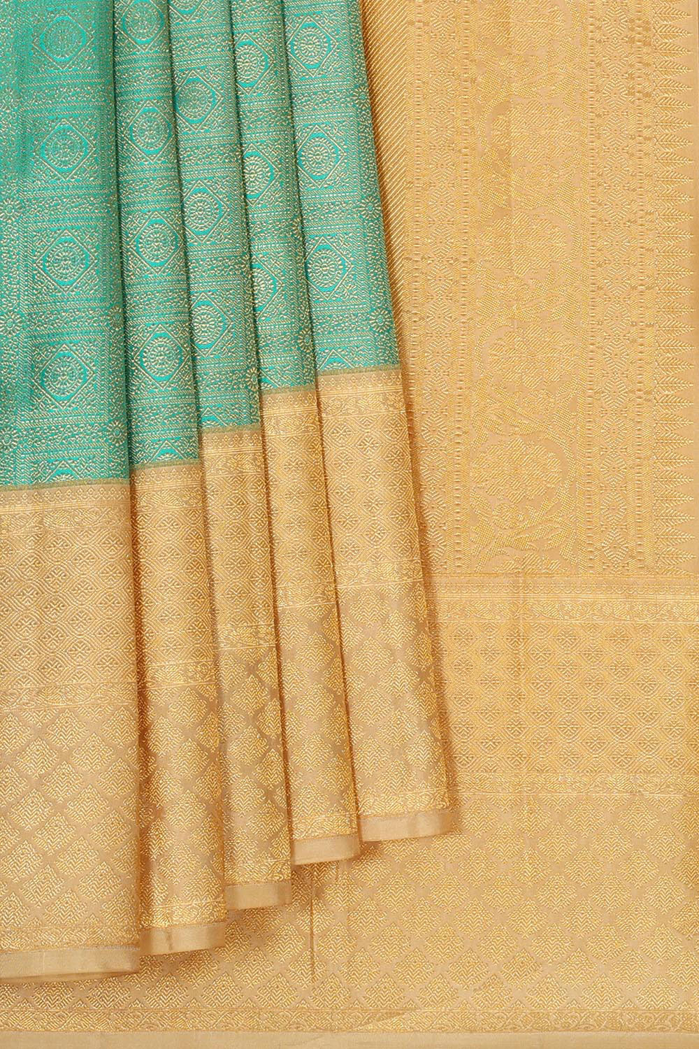 Image of Kanchipattu Turquoise Blue Brocade Saree